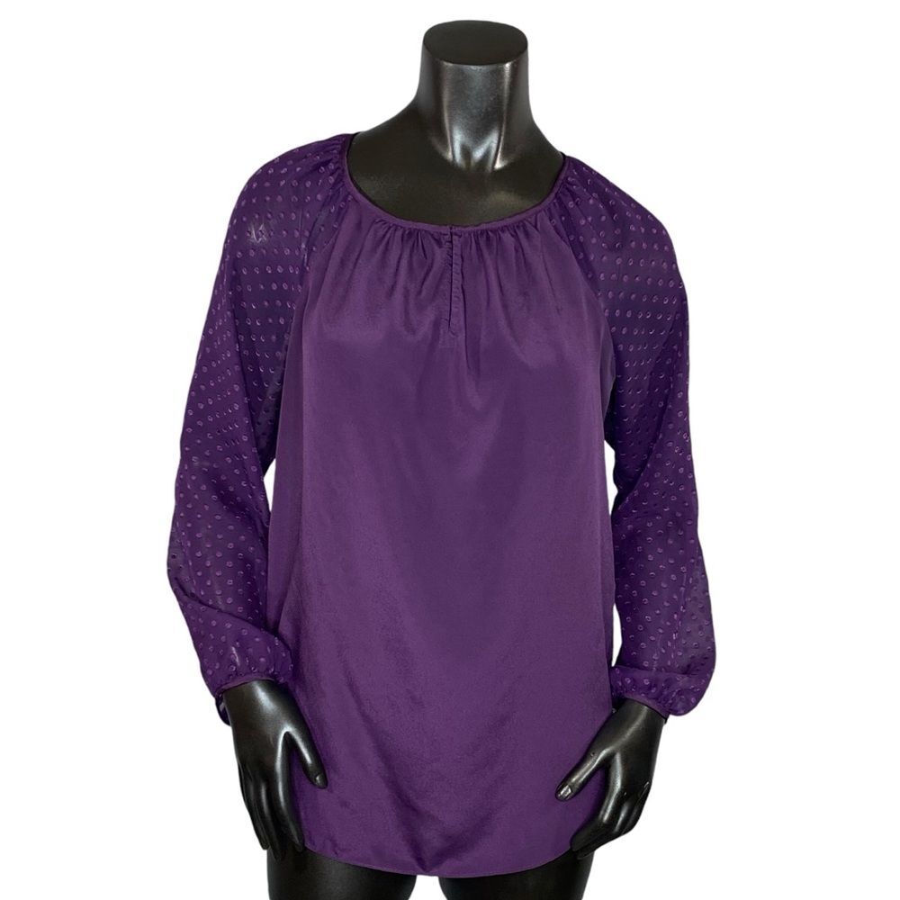 Daisy Fuentes Long Sleeve Blouse Womens Size Small Sheer Sleeves Front Button